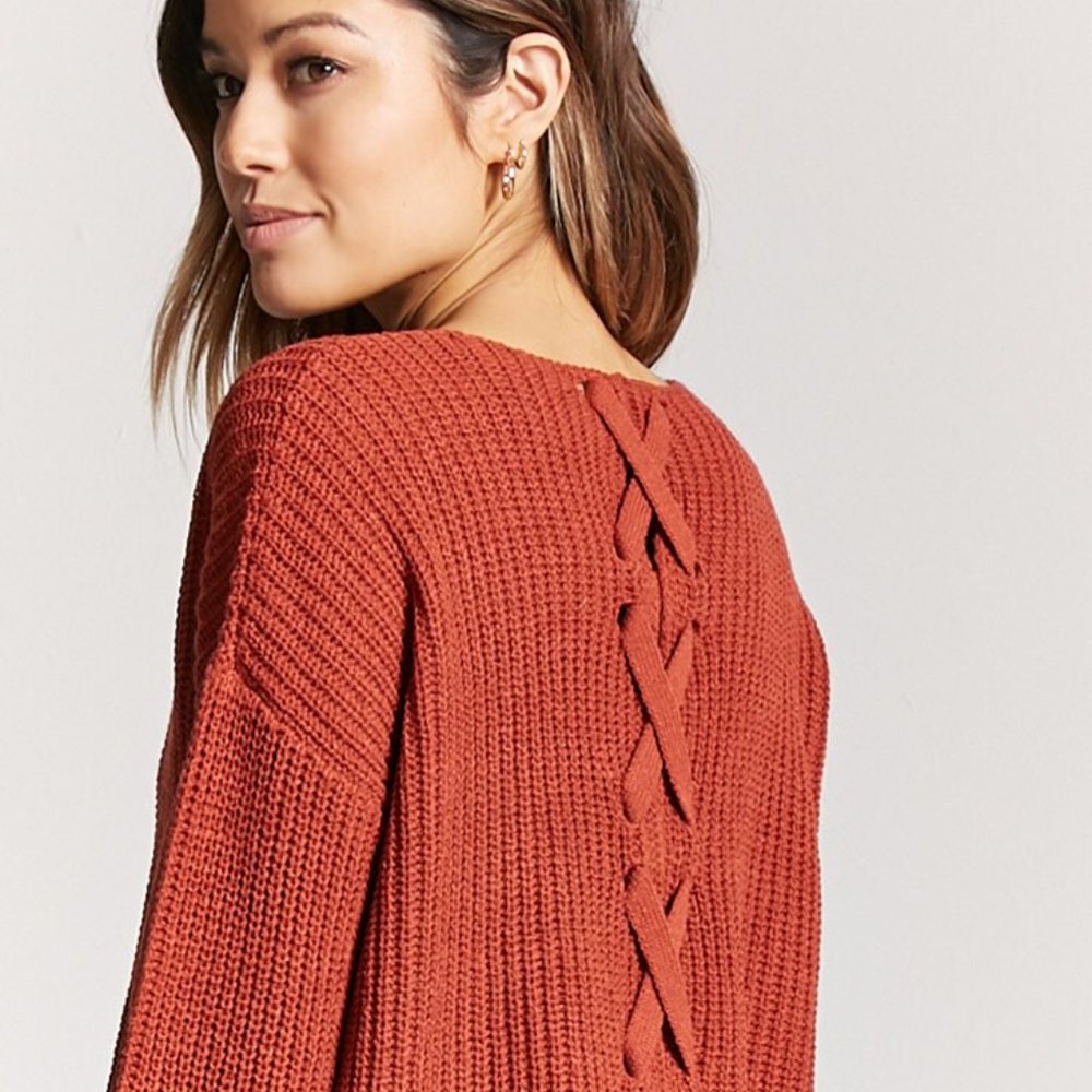 Forever 21 Ribbed Crop Lace Up Purple Sweater M